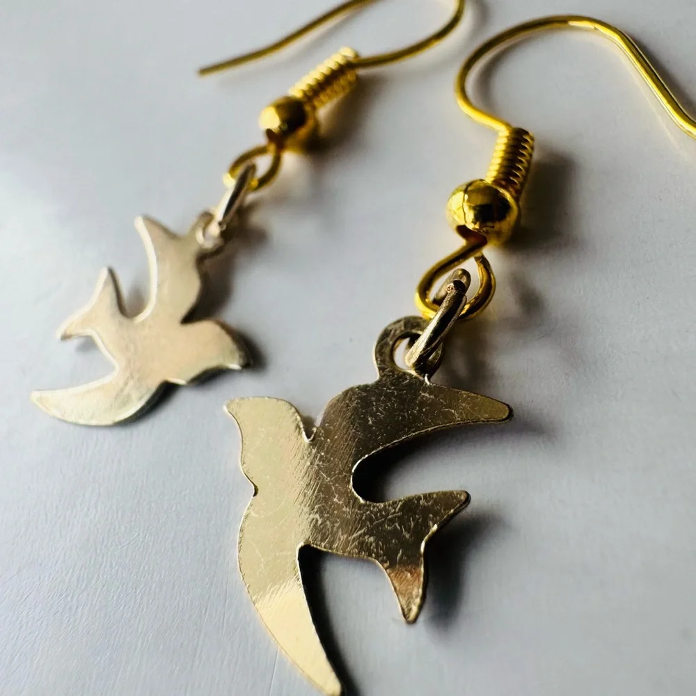 Gold Bird Earrings - Tiny Swifts - Small minimalist Elegant Women Jewelry